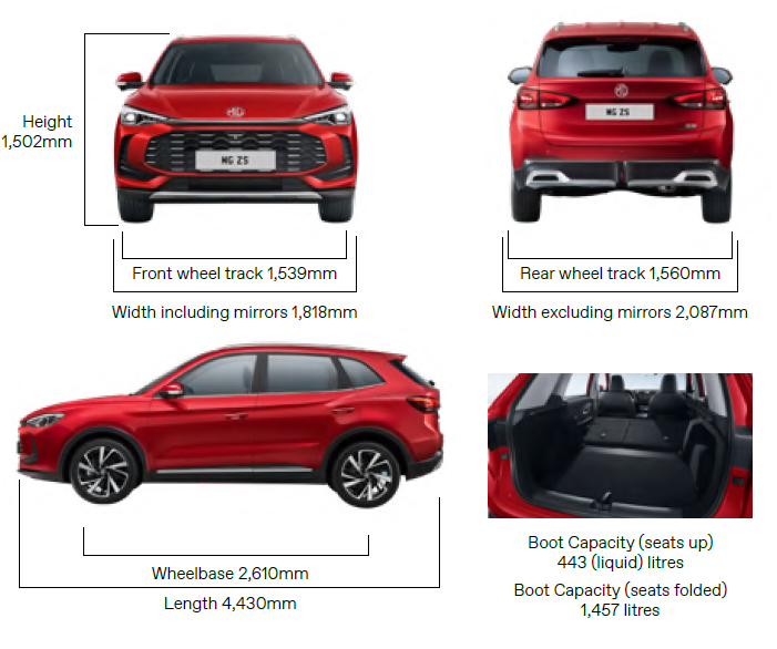 New MG ZS Hybrid+ Dimensions