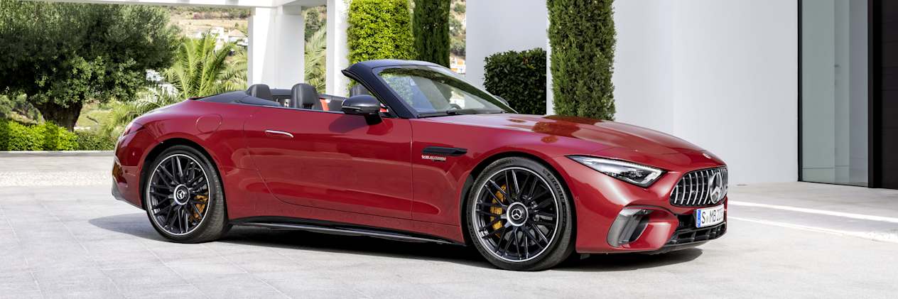 Mercedes-AMG SL (2021) : Profil et trois quart à l'arrêt