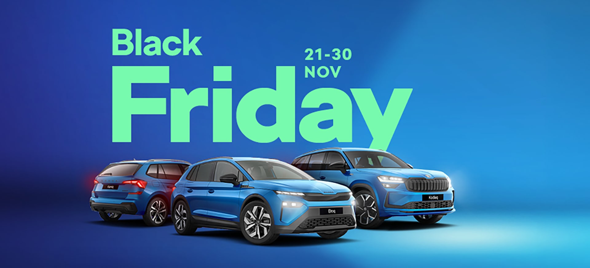 Three blue cars are displayed against a gradient blue background, featuring modern designs.