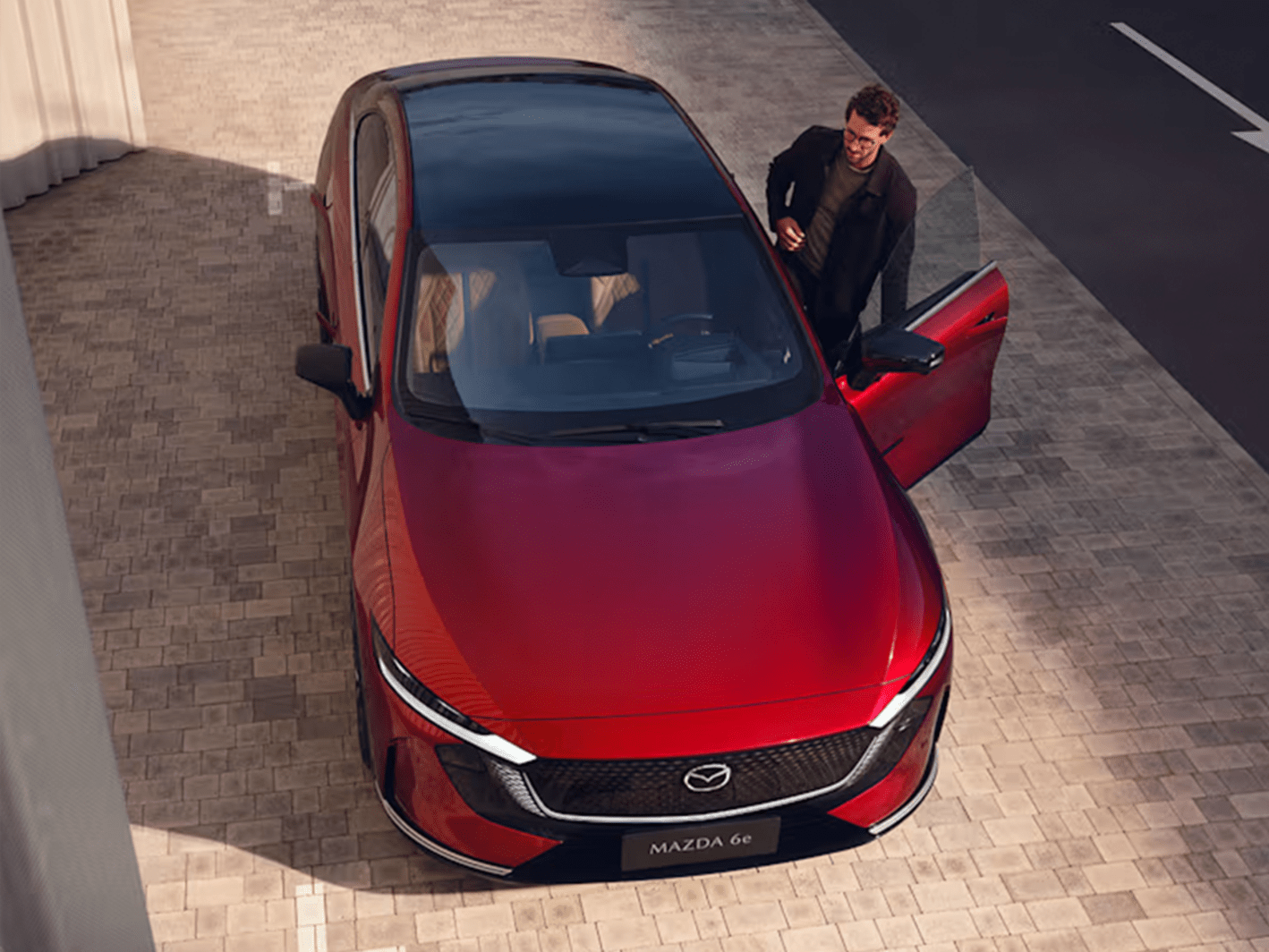 All-new Mazda 6e electric saloon parked outside Westdrive Mazda Braintree