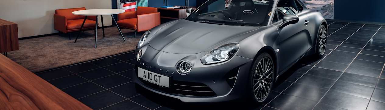 Grey Alpine A110 GT in the Specialist Cars Alpine showroom