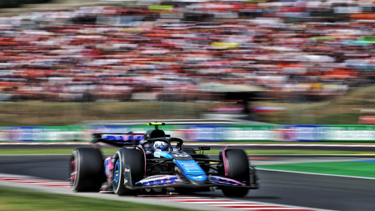 Alpine race car on the track at the Hungarian Grand Prix