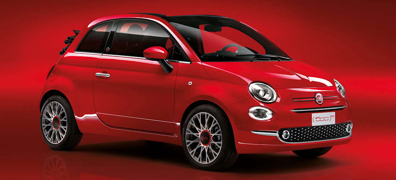 Fiat 500 Hybrid (RED) Cabriolet : vue trois quarts avant