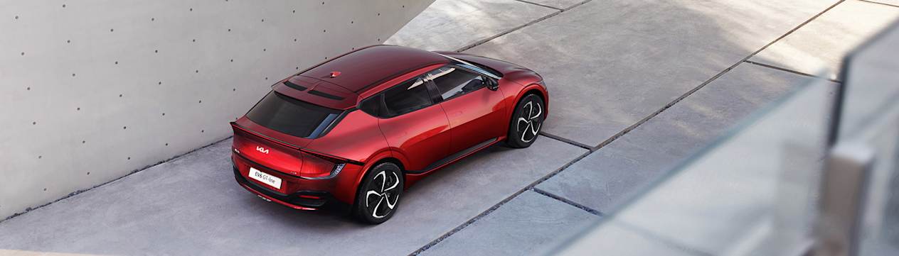 Kia EV6 GT-line : Trois quart arrière vue plongeante