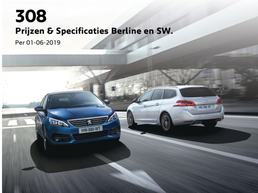 Prijslijst Peugeot 308 berline en SW