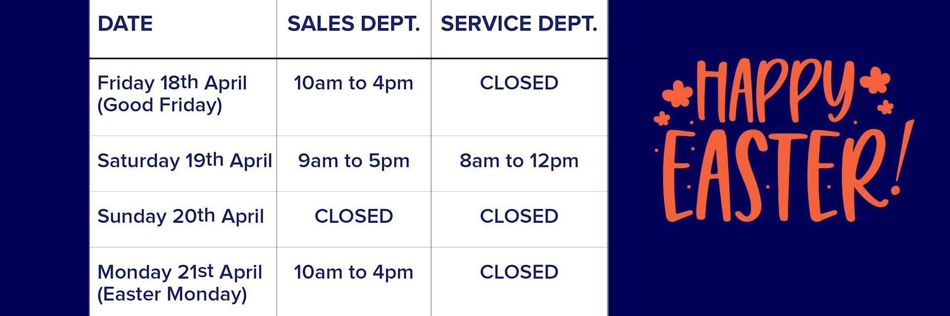 Opening hours this Easter