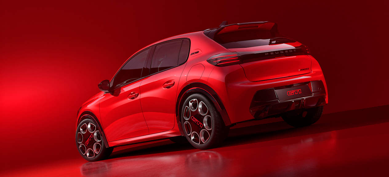 Peugeot 208 GTi 2025 : trois quarts arrière gauche statique