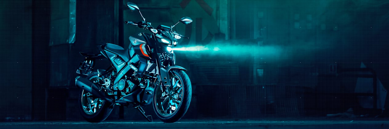 Yamaha MT-125 2023 Cyan Storm : trois quarts avant droit statique