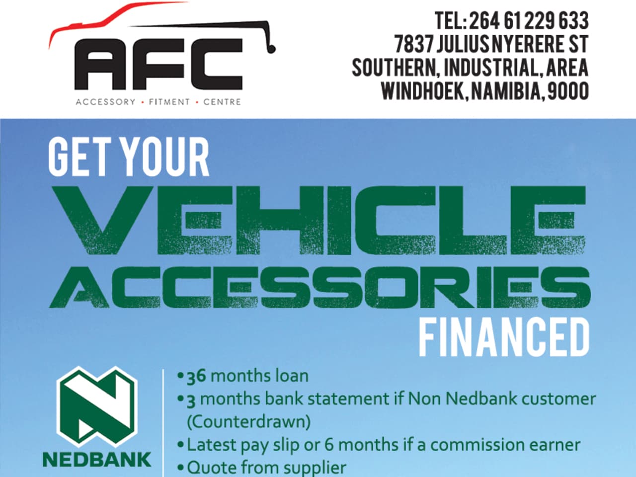 Get accessories with Nedbank finance for  your vehicle
