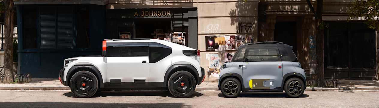 Concept-Car Citroën Oli (2022) : De profil avec la Citroën Ami