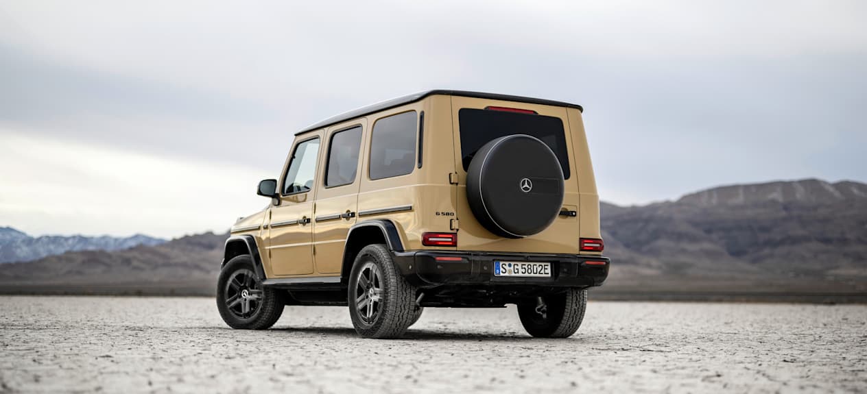 Mercedes Classe G 580 Electrique 2024 AMG Line : trois quarts arrière gauche statique
