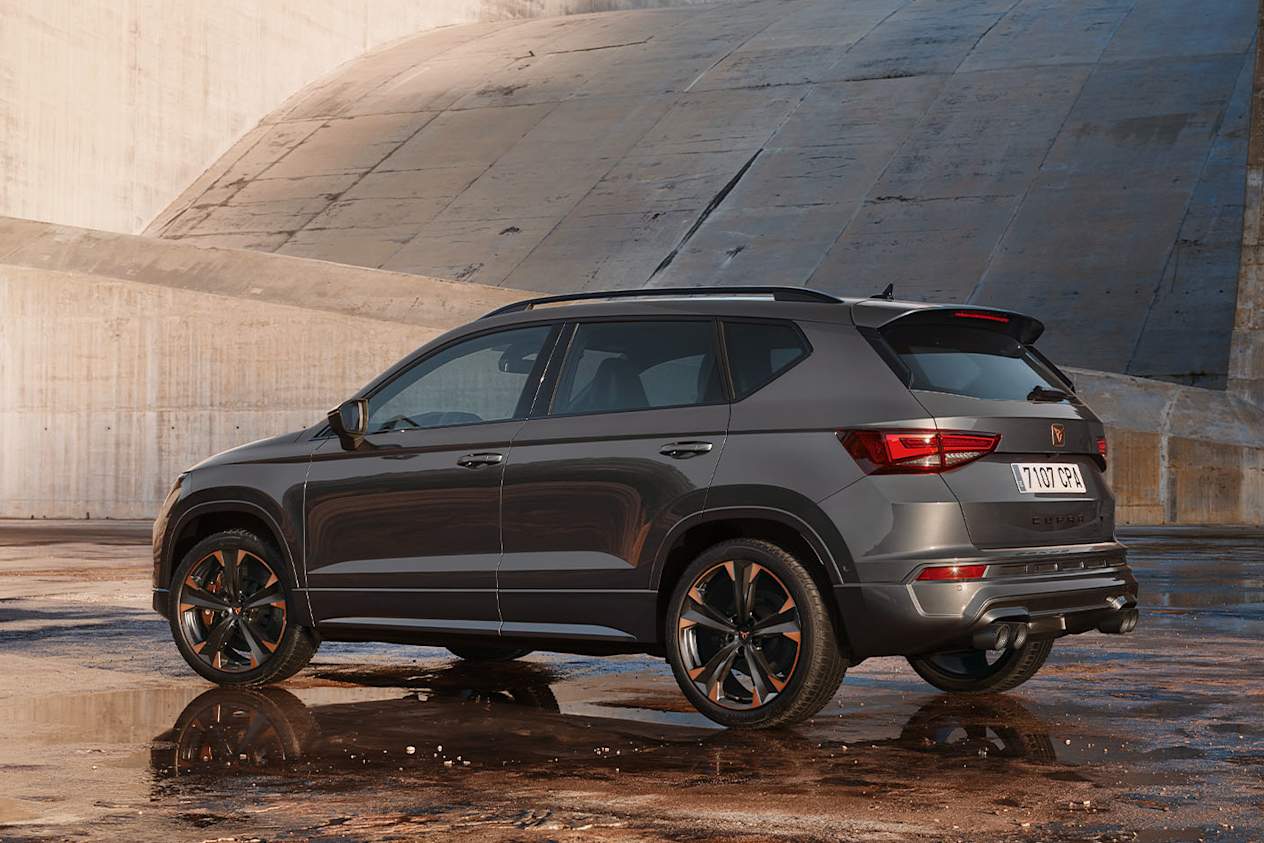 Side/rear shot of the CUPRA Ateca, showcasing its quality spaciousness, with 510 litres of boot space.