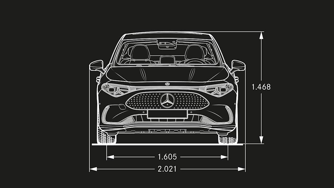 Dimensions Mercedes CLA 2025 : vue de face