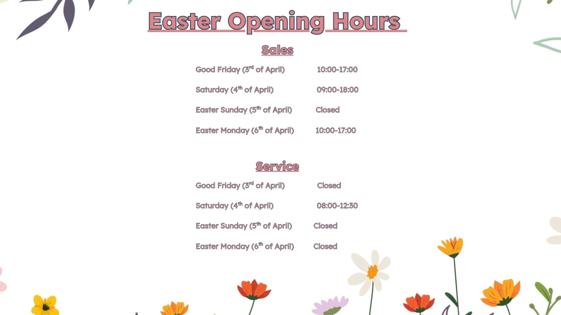 Easter Hours