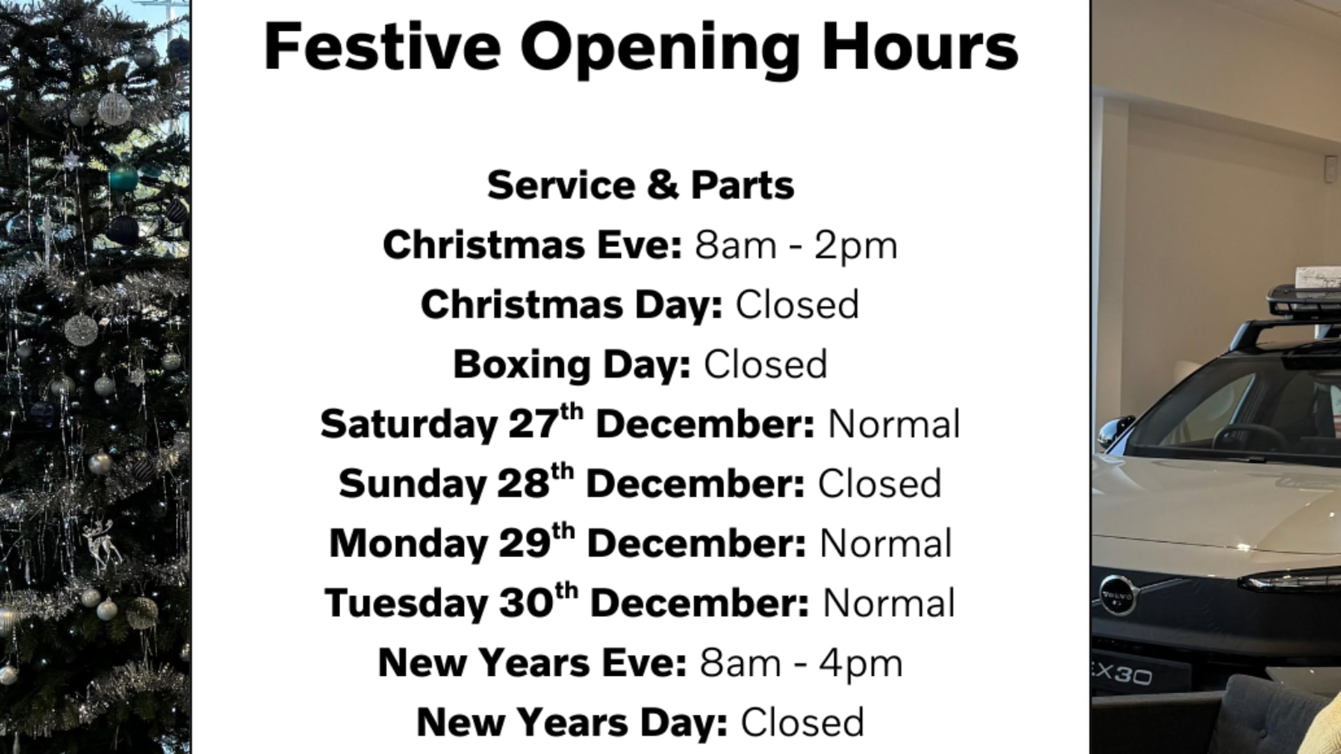 Our Festive Opening Times