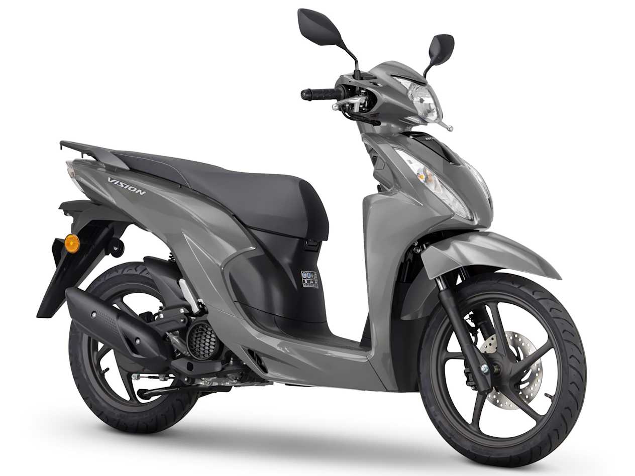 Honda Vision 110 2023 : pearl jupiter gray trois quarts avant