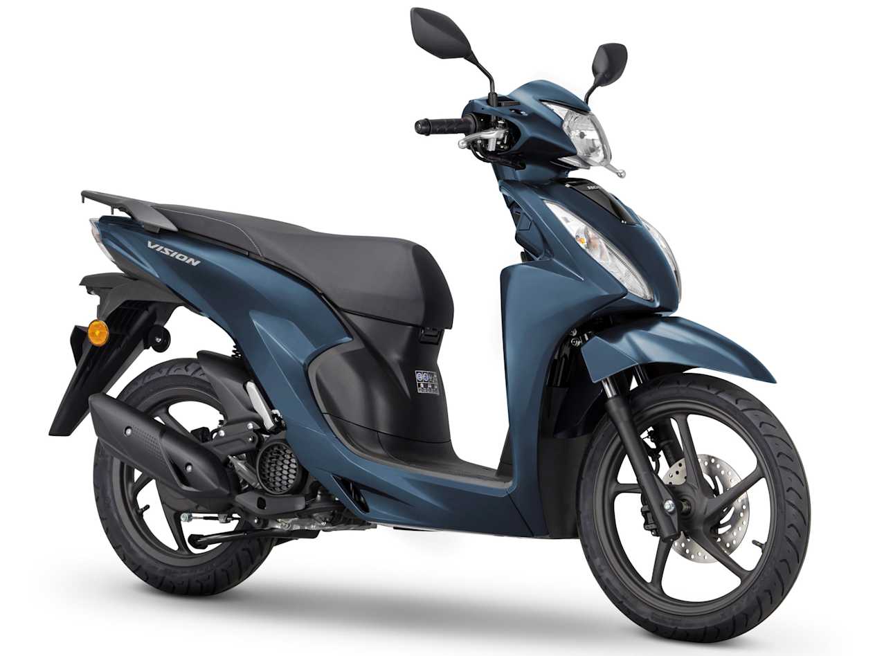 Honda Vision 110 2023 : matte suit blue metallic trois quarts avant