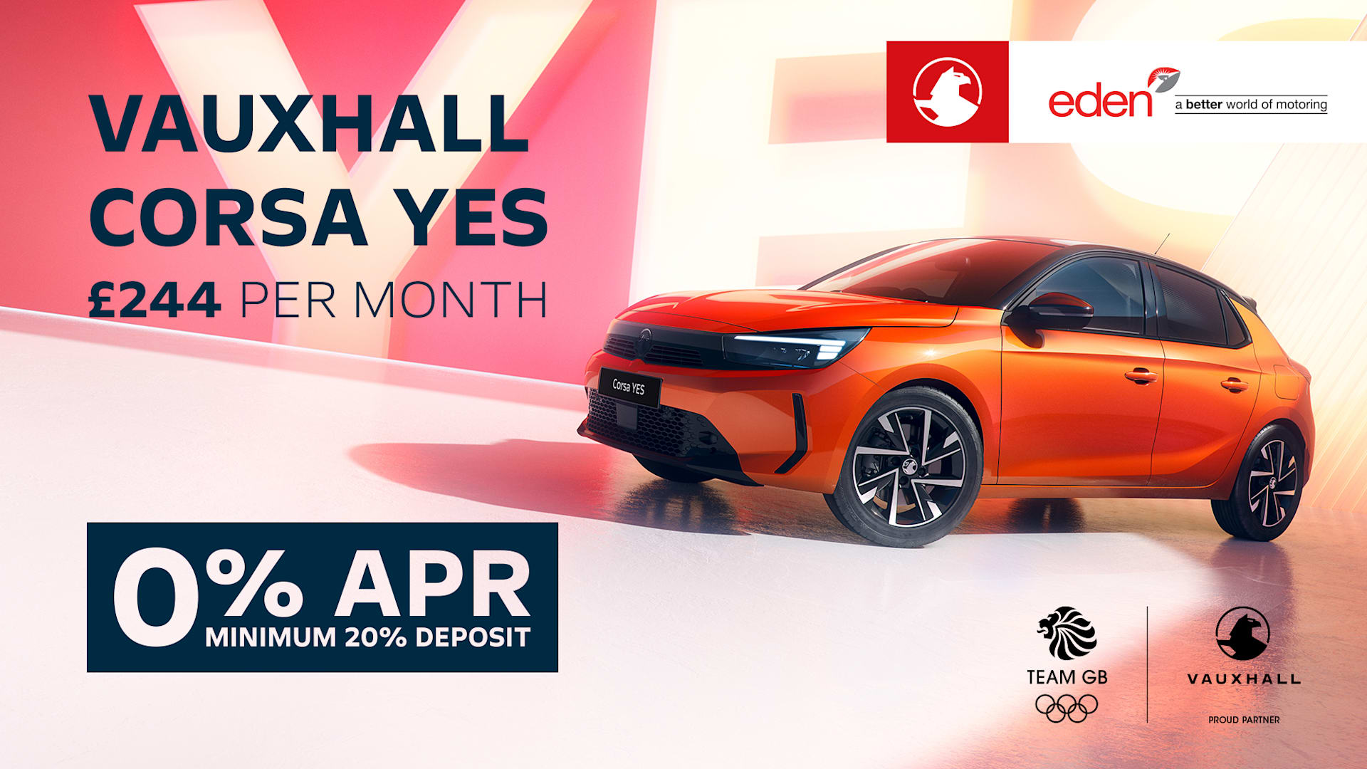 Vauxhall Corsa YES in orange with £244 per month finance offer and 0% APR