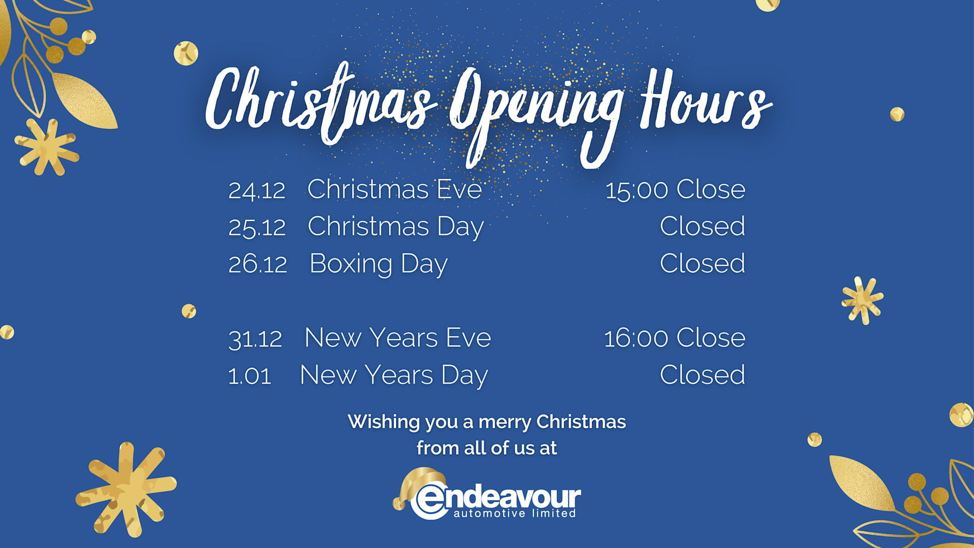 Christmas Opening Hours 2025