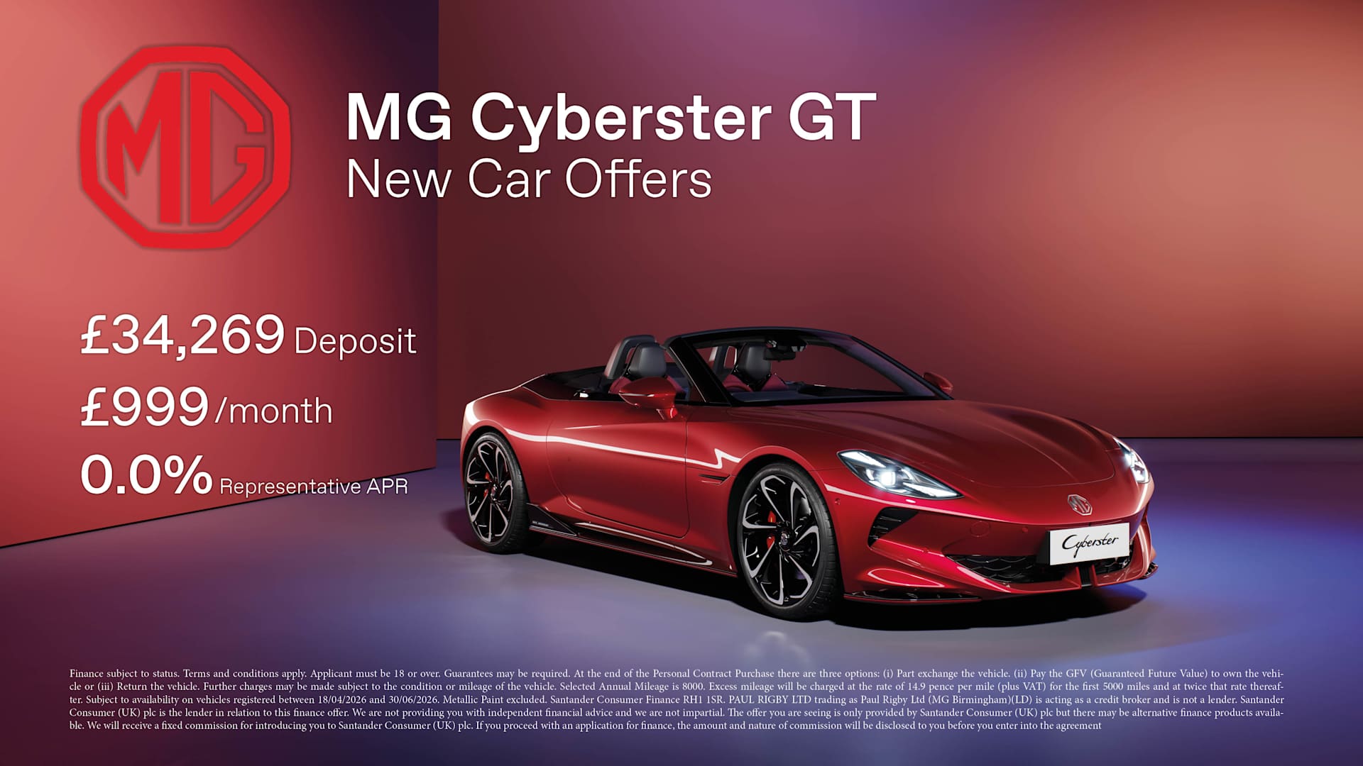 MG Cyberster GT offer 2026 Q2