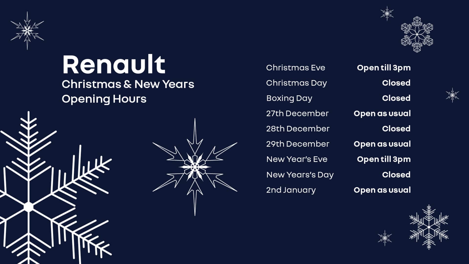 RENAULT OPENING HOURS