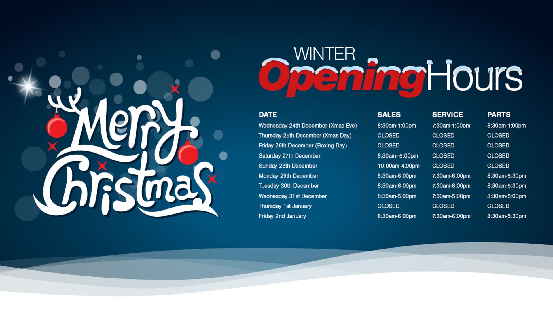 Xmas Opening Hrs 2025