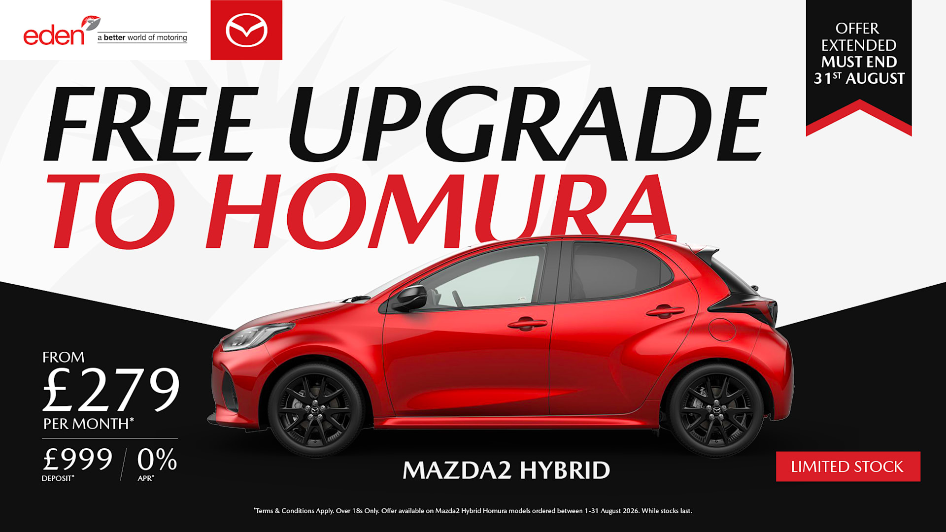 Mazda2 Hybrid Homura available with a free specification upgrade and 0% APR.