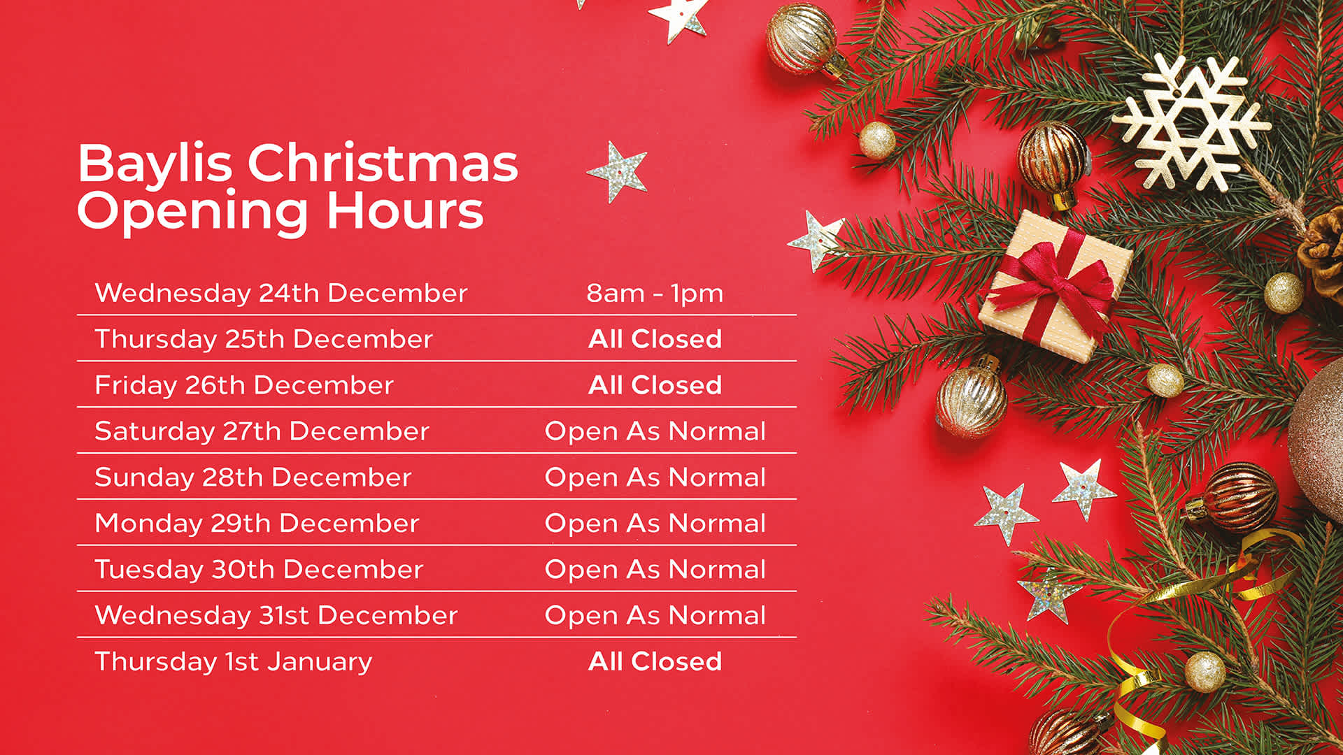 Xmas hours 2025