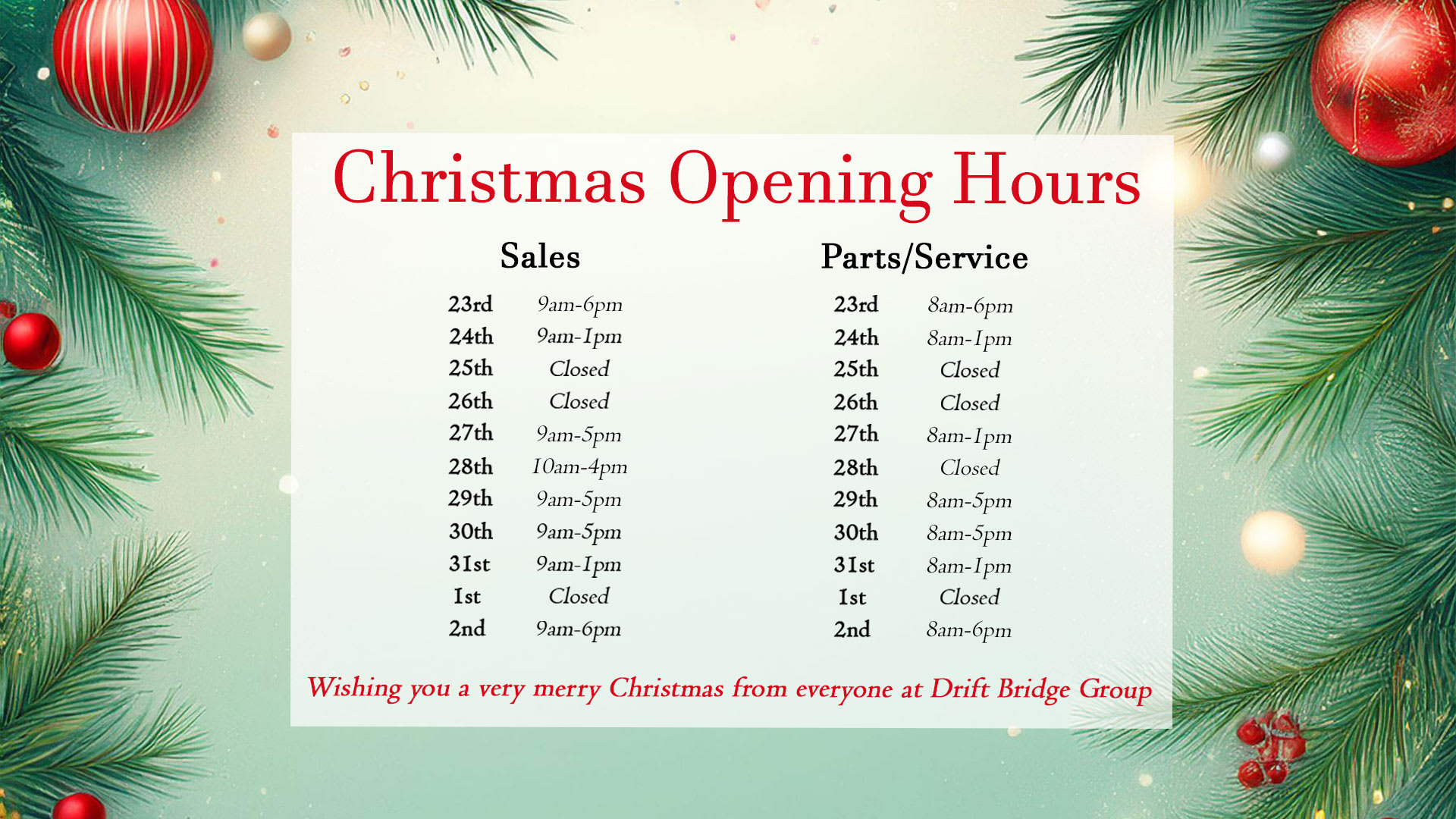 Christmas Hours