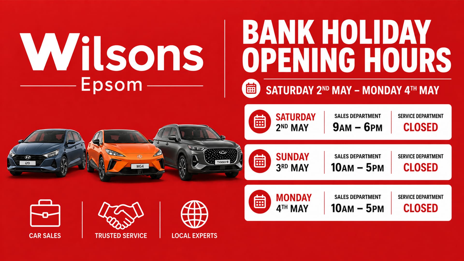 Bank Holiday Hours 4th May