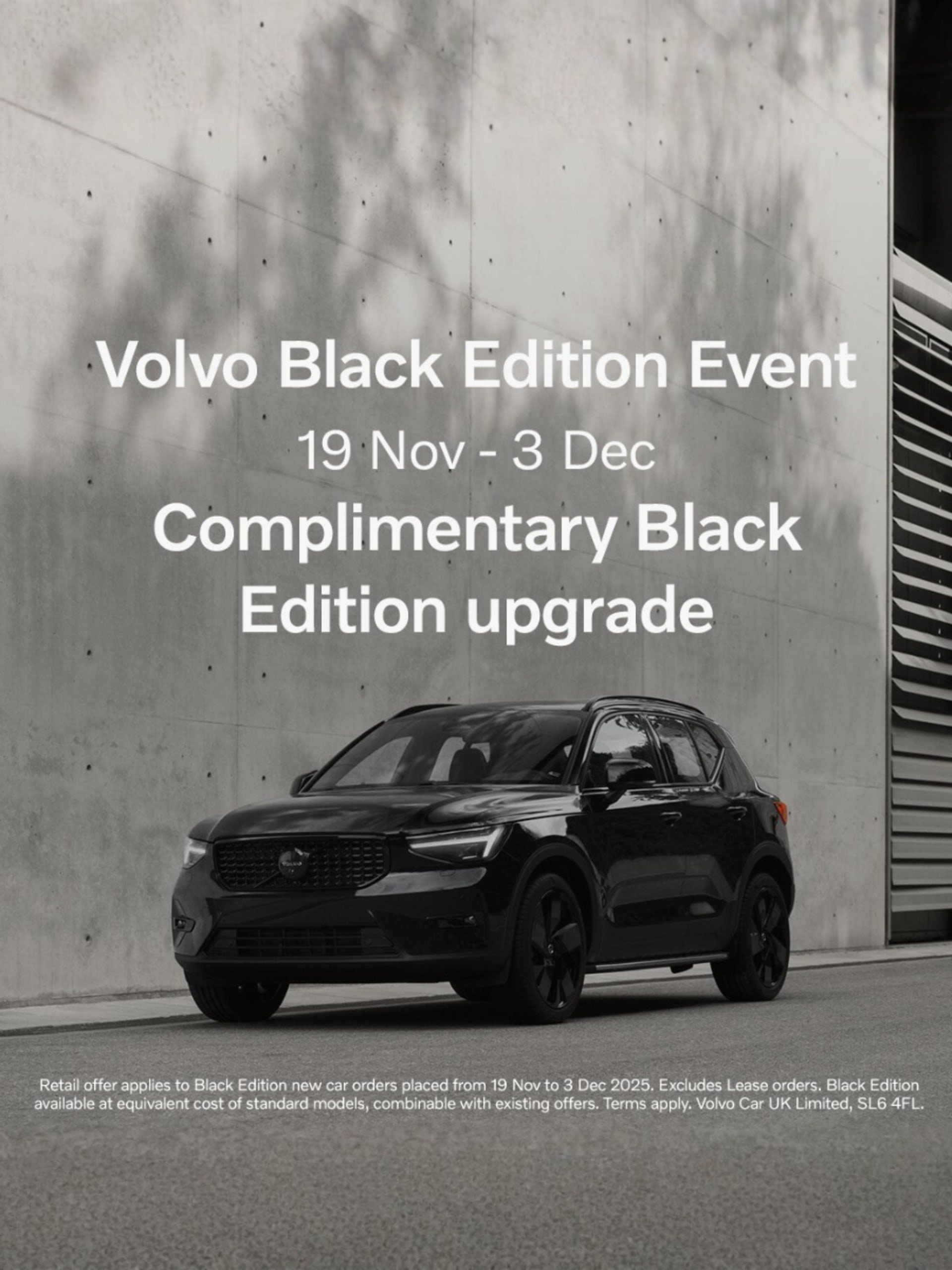 Volvo Black Edition Event 19th Nov 3rd Dec - Enjoy a complimentary Black Edition Upgrade
