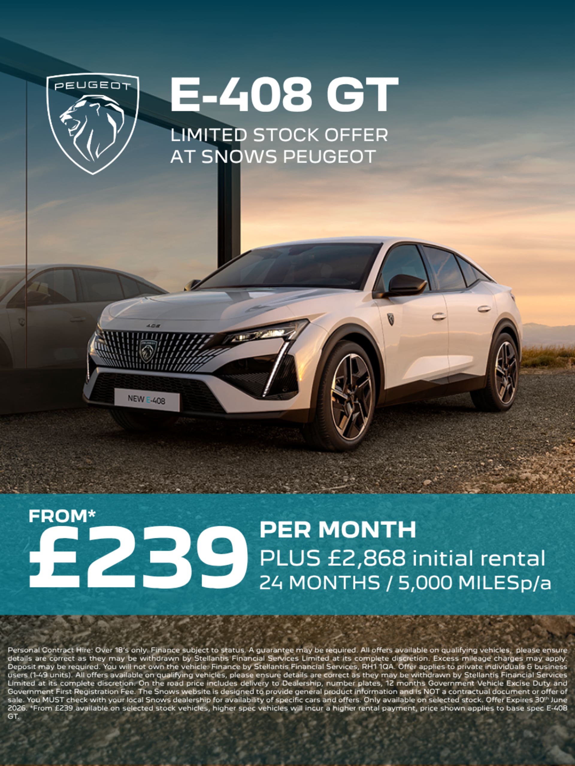 Peugeot E-408 GT Limited stock offer from £239 per month
