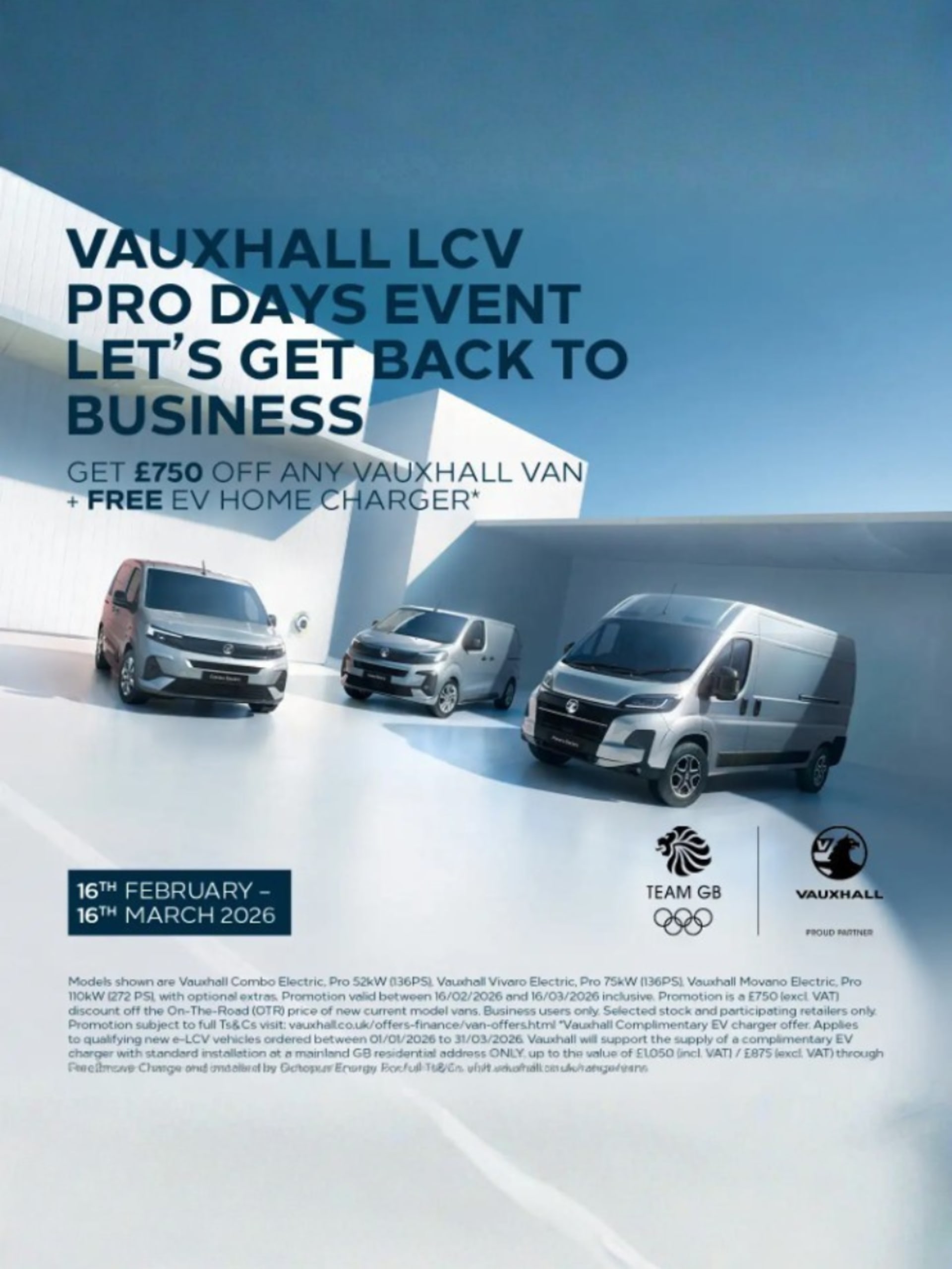 Vauxhall LCV pro days event 16th February to 16th March get £750 off any Vauxhall van & free EV charger