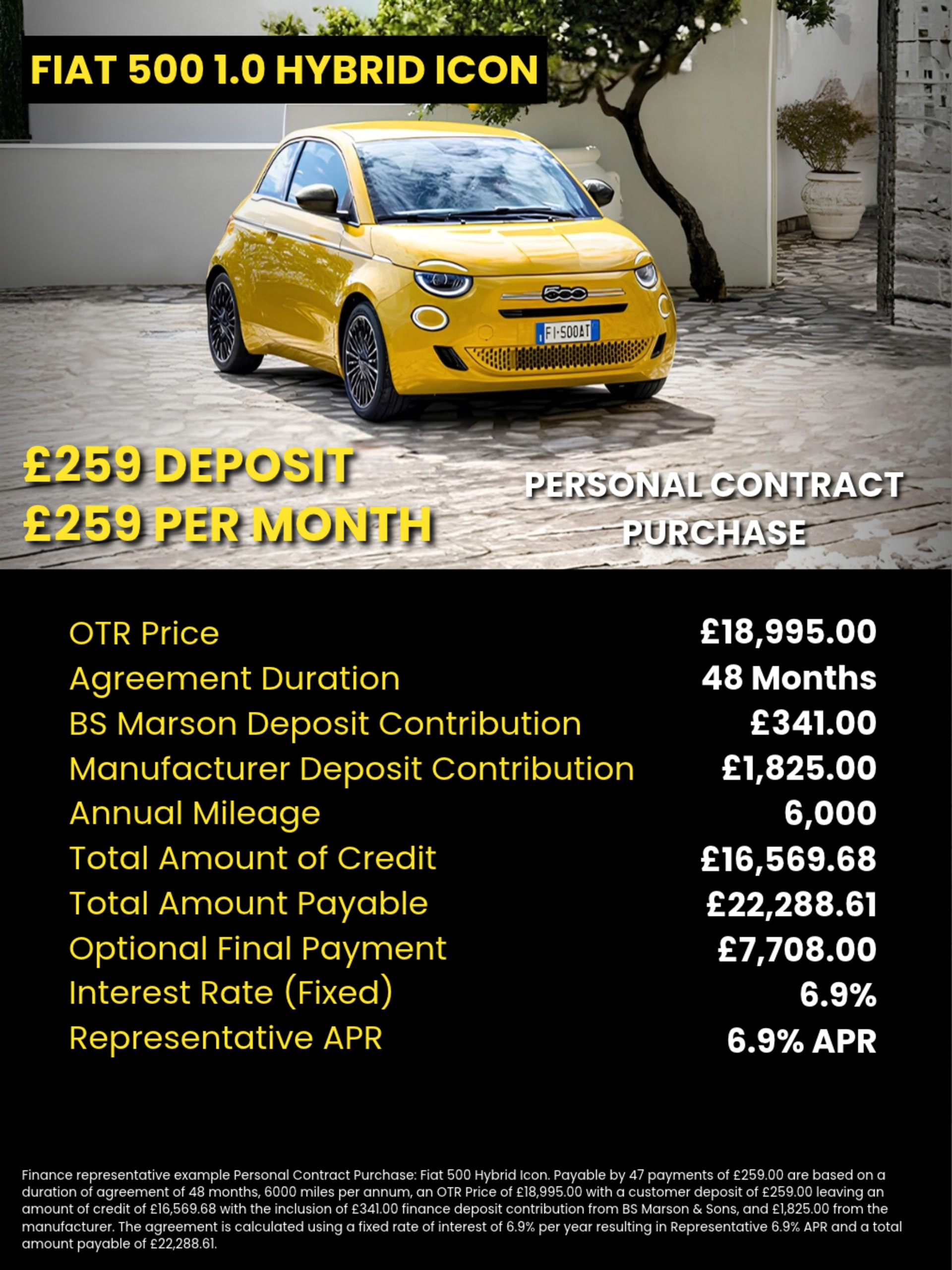 Q4 2026 Oct Fiat 500 Hybrid Icon PCP Offer
