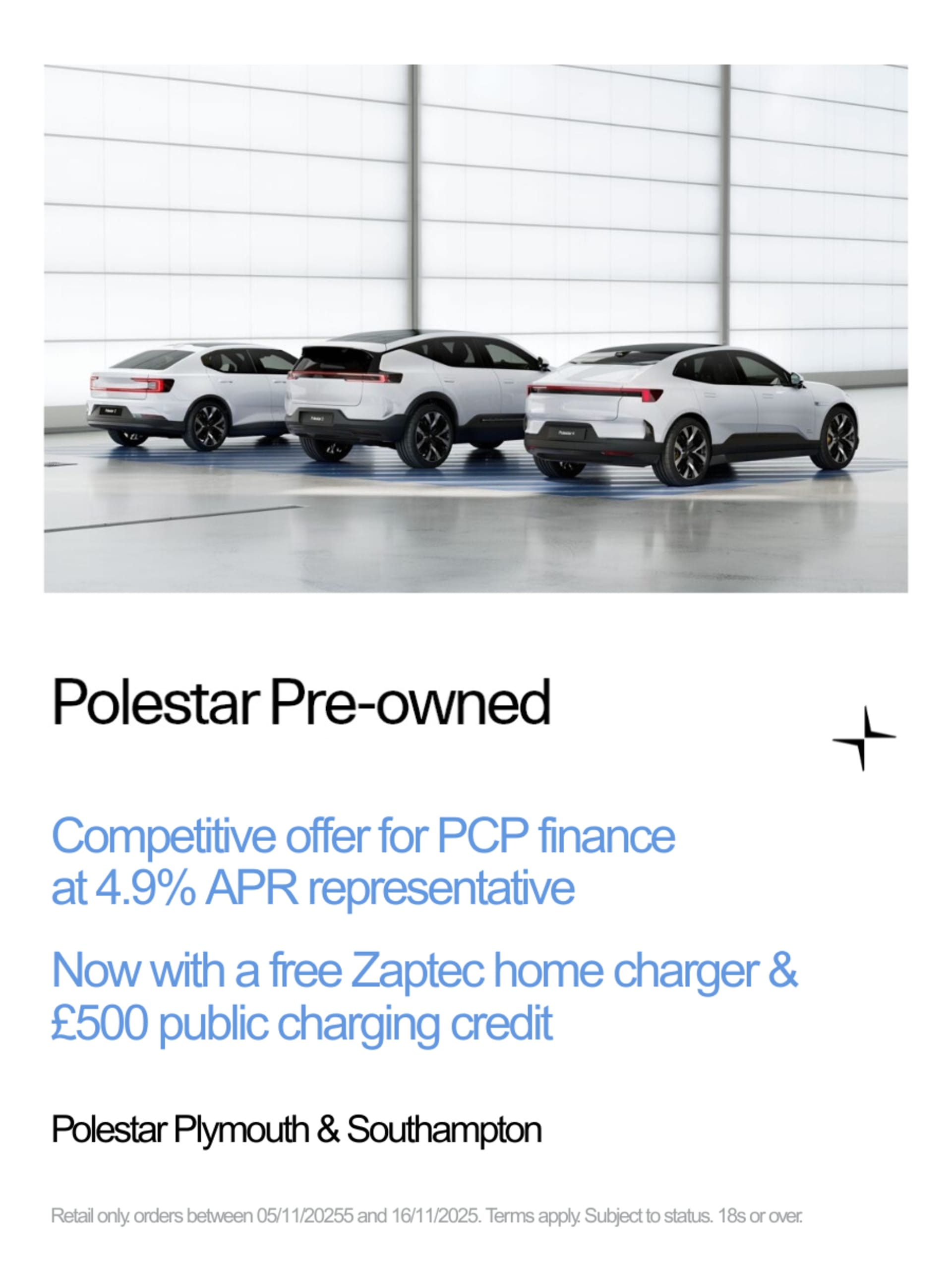 Polestar pre owned event 4.9 APR Now with a free Zaptec home charger & £500 public charging credit