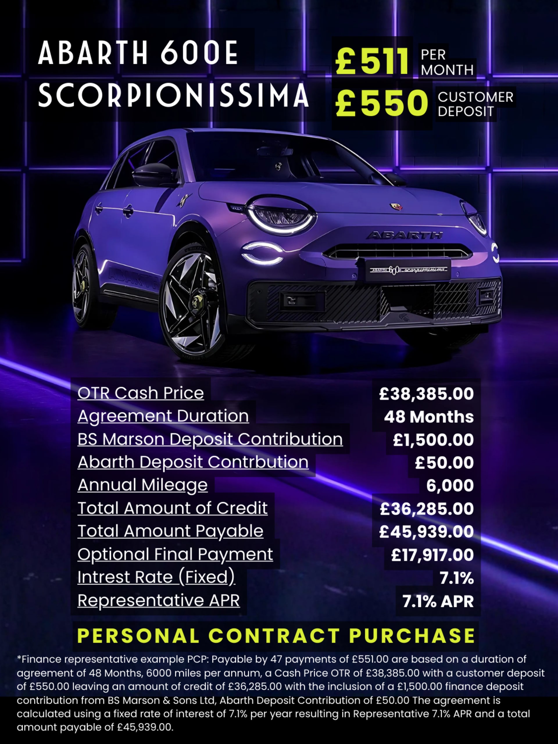 2025 Q4 Dec Abarth 600e Scorp PCP