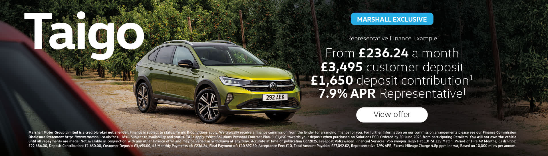Volkswagen Taigo Personal Contract Purchase Offer