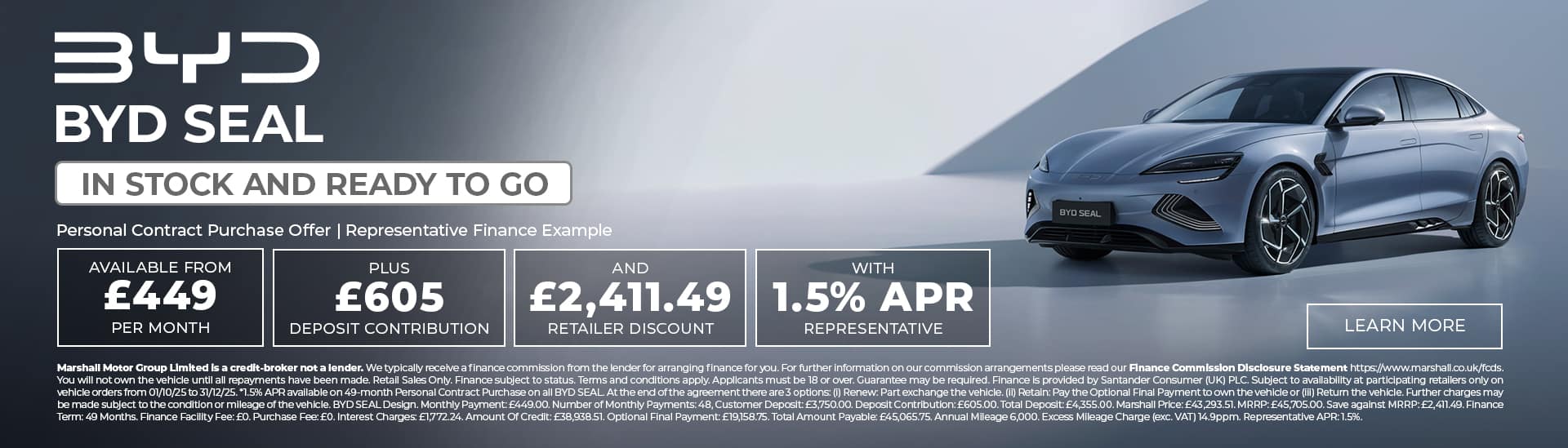 BYD SEAL Personal Contract Purchase Offer - 1.5% APR Representative*.