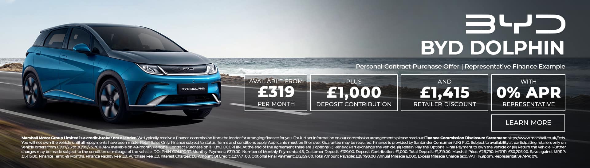 BYD DOLPHIN Personal Contract Purchase Offer - 0% APR Representative*.