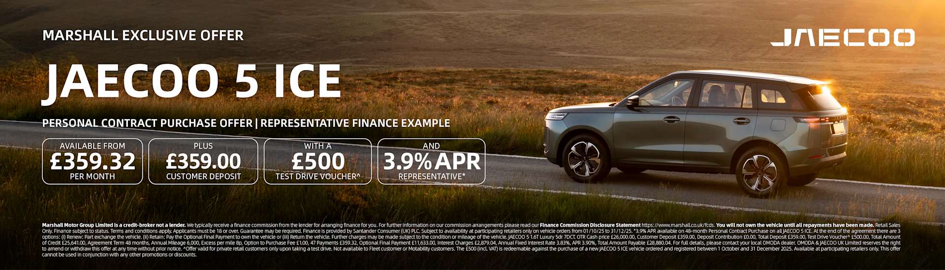 JAECOO 5 Personal Contract Purchase Offer - 3.9% APR Representative*