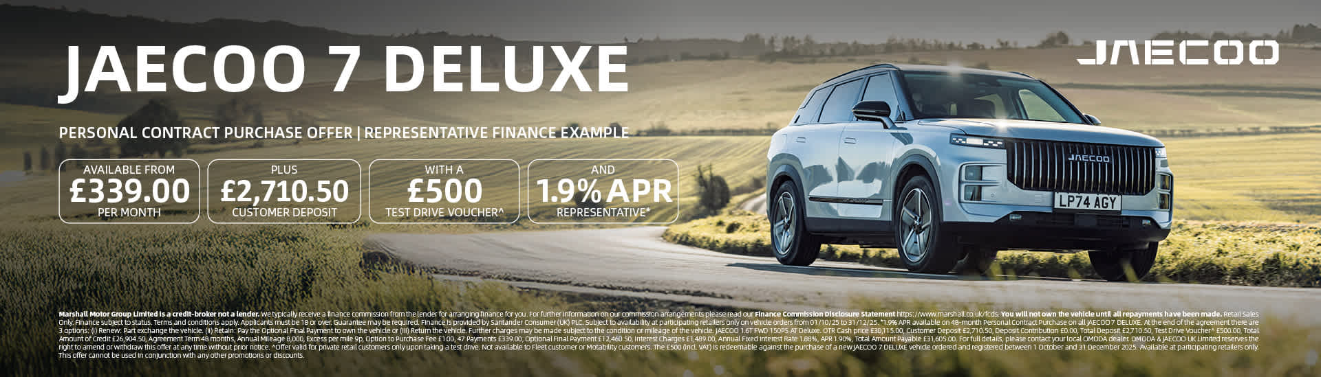 JAECOO 7 Deluxe Personal Contract Purchase Offer - 1.9% APR Representative*