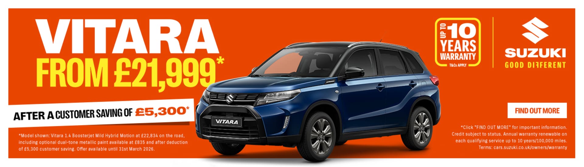 Vitara from £21,999 Save £5,300