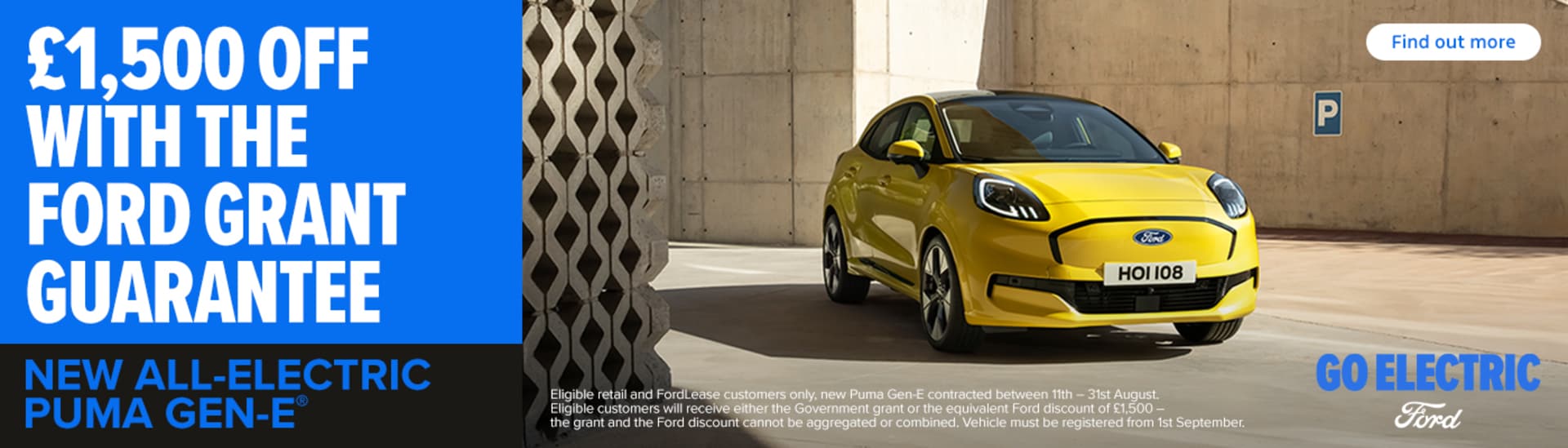 £1,500 off the New All-Electric Puma Gen-E® with The Ford Grant Guarantee