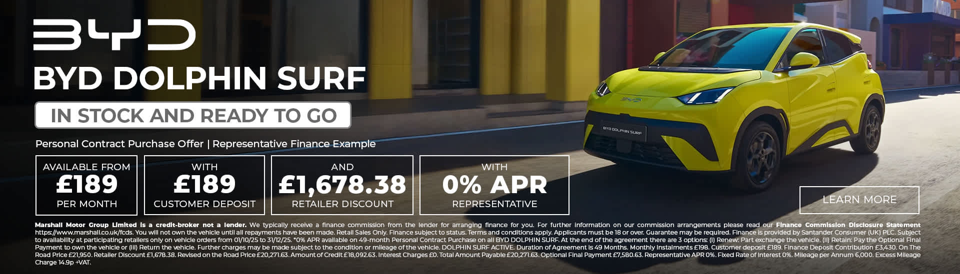 BYD DOLPHIN SURF Personal Contract Purchase Offer - 0% APR Representative*.