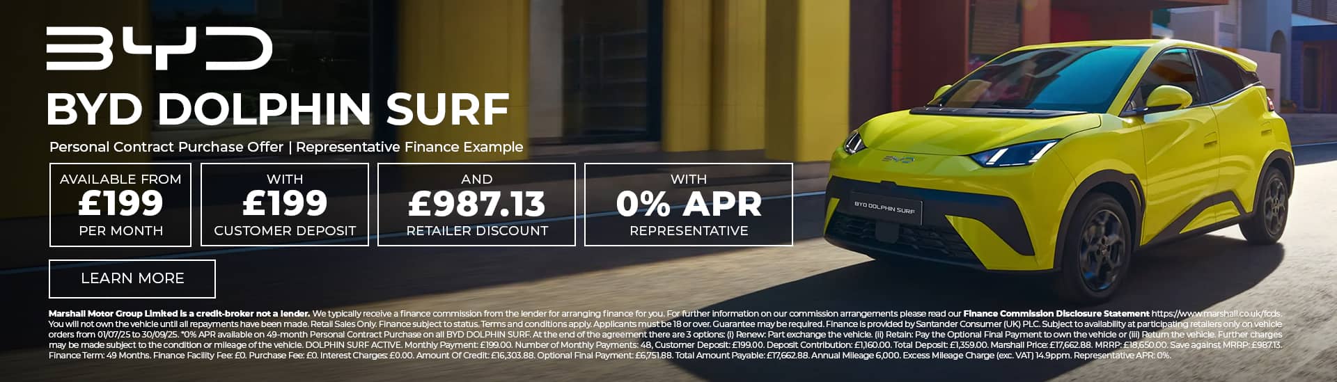 BYD DOLPHIN SURF Personal Contract Purchase Offer - 0% APR Representative*.