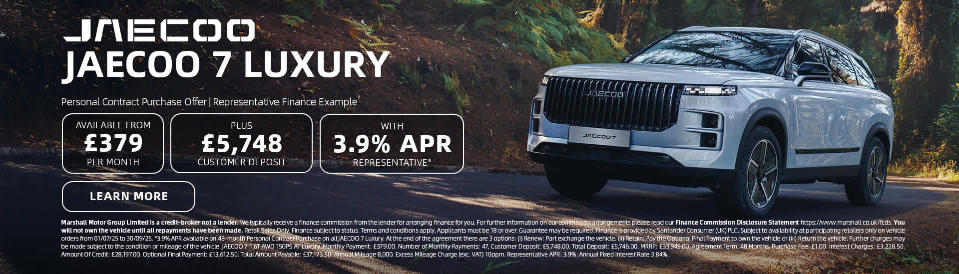 JAECOO 7 Luxury AWD Personal Contract Purchase Offer