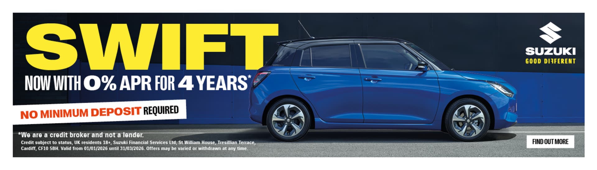 Suzuki Swift Q1 2026 4yrs 0% APR