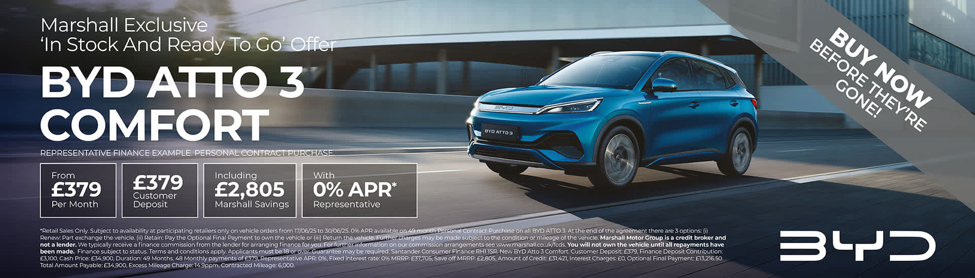 BYD ATTO 3 Personal Contract Purchase Offer - 0% APR Representative*.