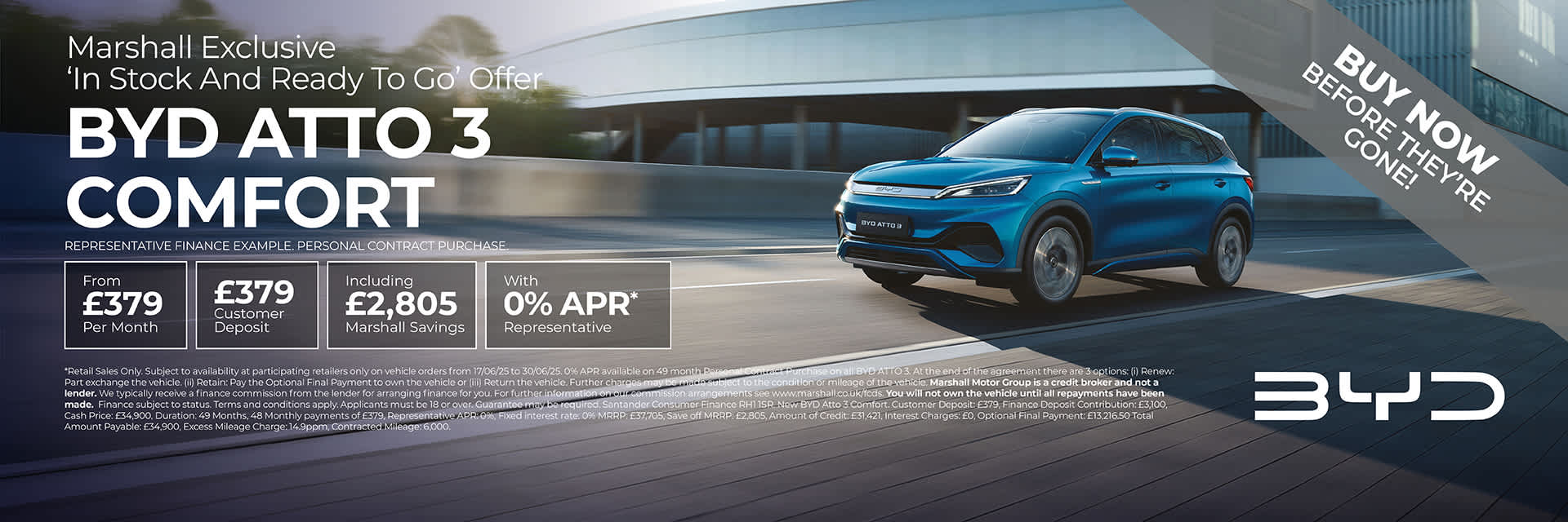 BYD ATTO 3 Personal Contract Purchase Offer - 0% APR Representative*.