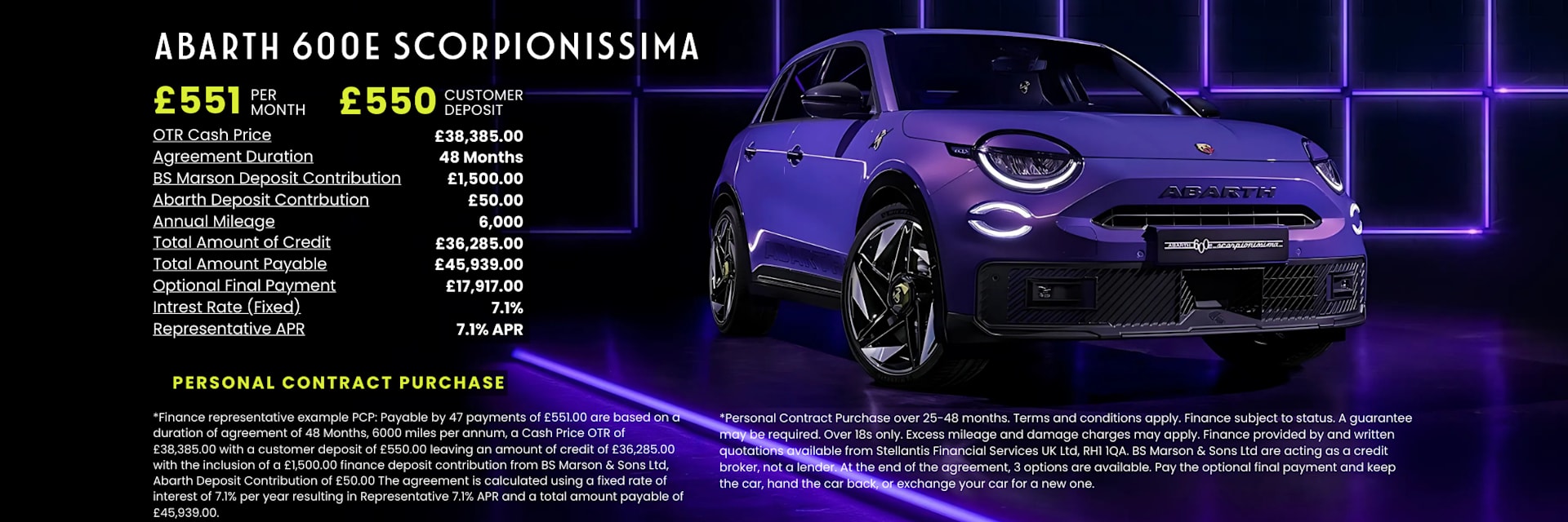 2025 Q4 Dec Abarth 600e Scorp PCP